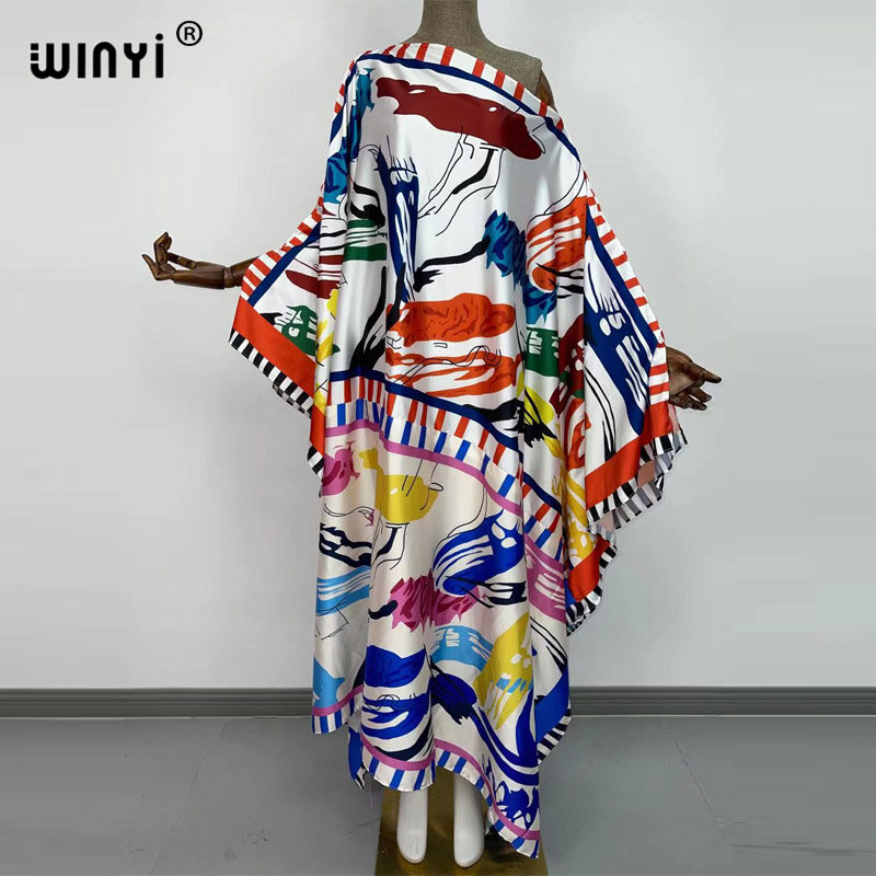 WINYI-vestido de verano para mujer, maxivestido Vintage de pasarela, con manga de murciélago, estampado de flores, para playa, 2022