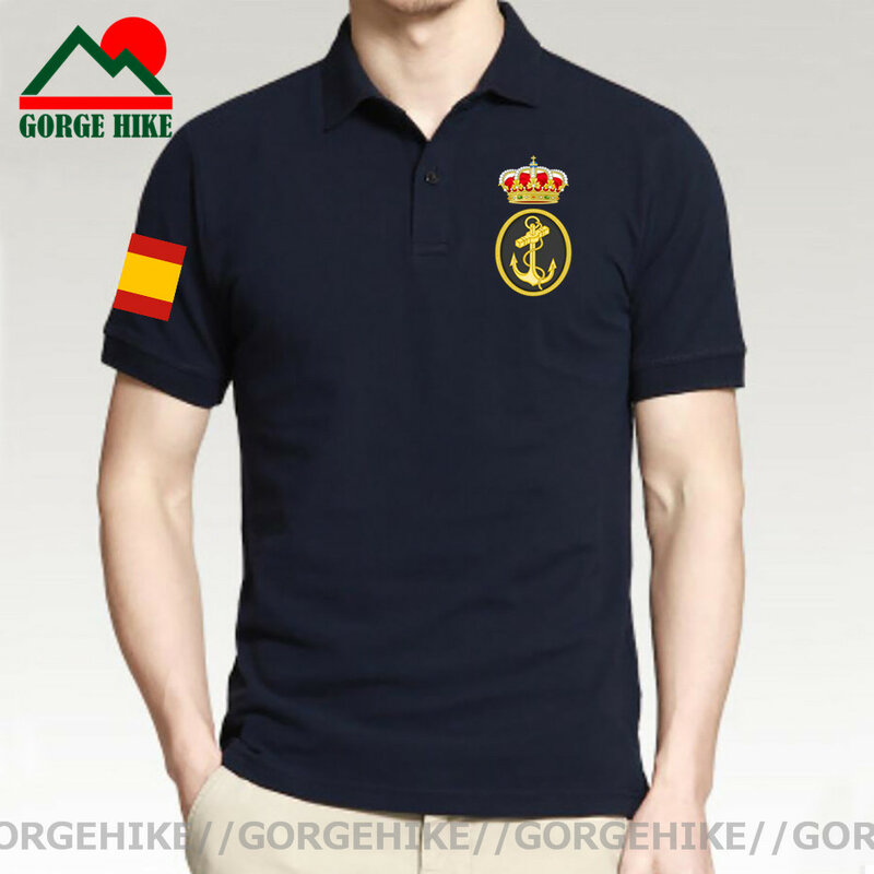 Reino da marinha espanha espana esp espanhol país manga curta casual cor sólida dos homens polos camisas moda esportiva