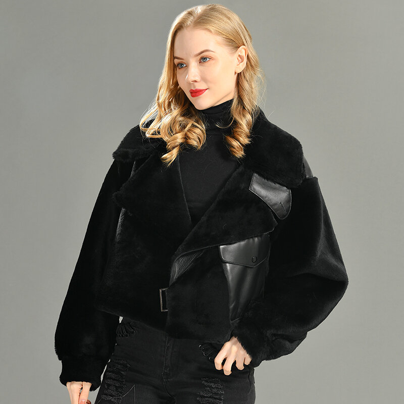 Winter Frauen Warme Mode doppelseitige Leder Schafe Pelzmantel Hohe Qualität Lose Stil Echte Schafe Leder Pelz Jacke