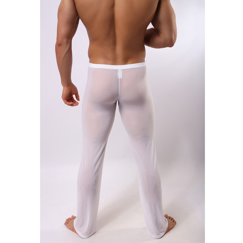 Celana Panjang Berjala Seksi Pria Mode Pakaian Tidur Bawahan Tidur Pria Ramping Longgar Pakaian Rumah Celana Piyama Tembus Pandang
