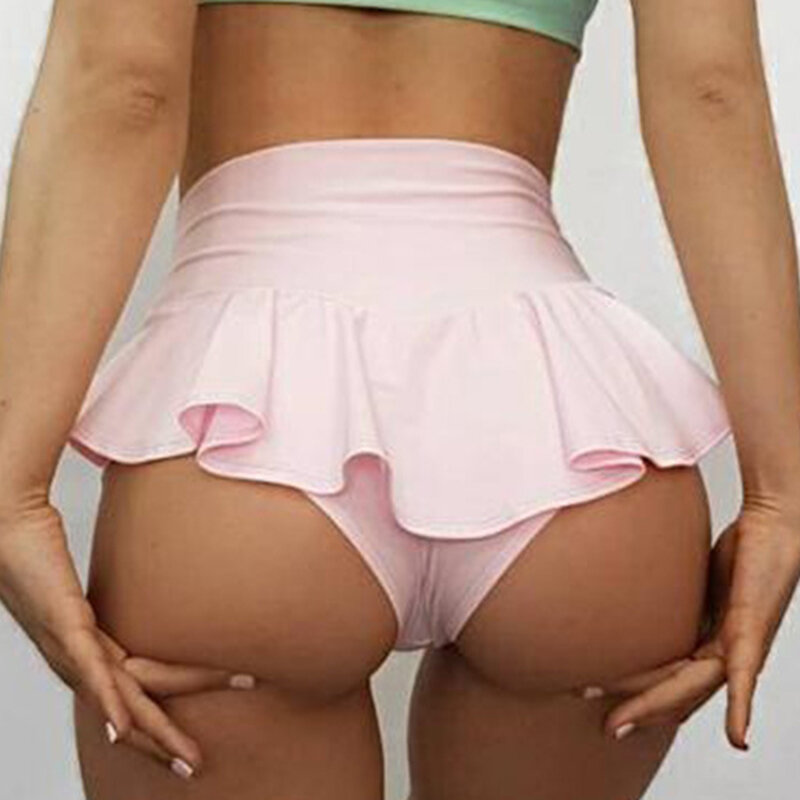 Frauen Sexy Sport Shorts Rüschen Mesh Tennis Rock Mädchen Gym Short Dance Rock Shorts 2021 Einfarbig Rock Anti-geleert Shorts