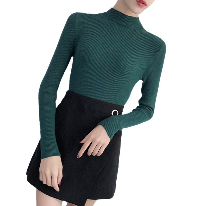Suéter ajustado de cuello alto para mujer, Jersey informal de manga larga, ropa de primavera, 2020
