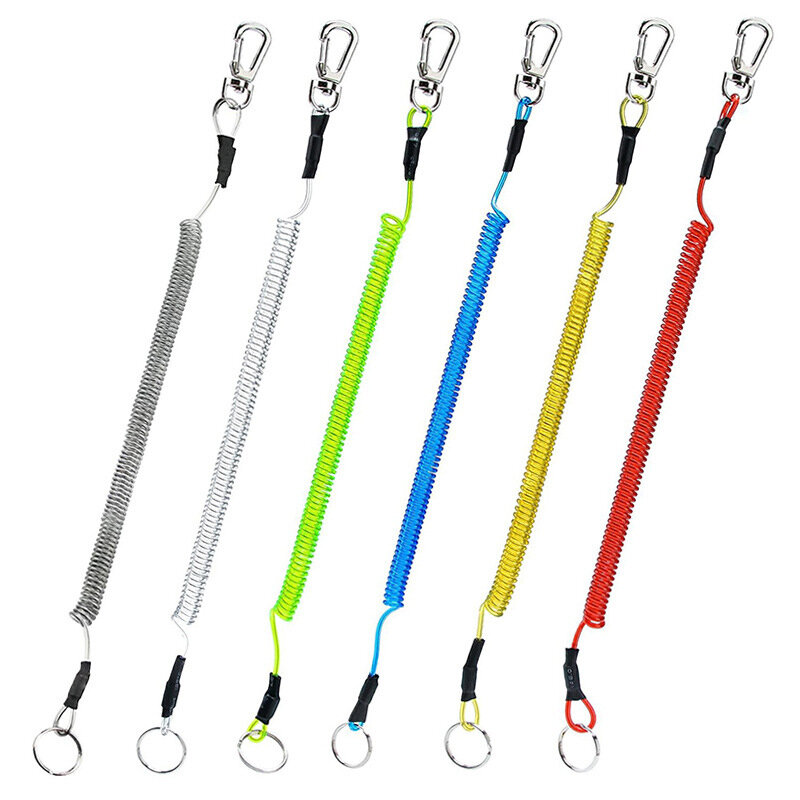 1.2/2/3m Max Stretch Spiral Keychain Elastic Spring Rope  Anti-lost Phone Key Ring Metal Carabiner For Outdoor Fishing Lanyards