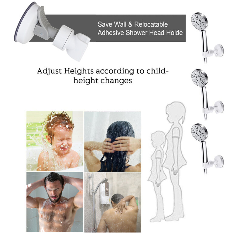 RecabLeght Adjustable Shower Head Holder Suction Cup Shower Holder Support Douche Wall Mount Showerhead Bracket 360° White 1pcs