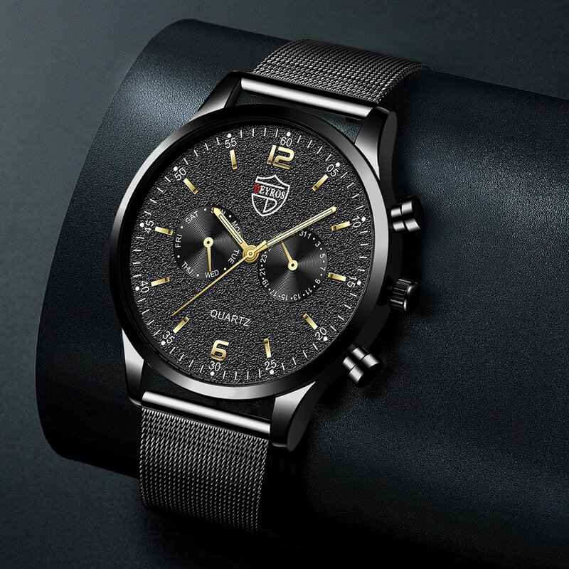 นาฬิกาเป็นทางการสุดหรูสำหรับผู้ชายนาฬิกาข้อมือควอตซ์สายสแตนเลสสตีลนาฬิกาเรืองแสงสำหรับผู้ชาย