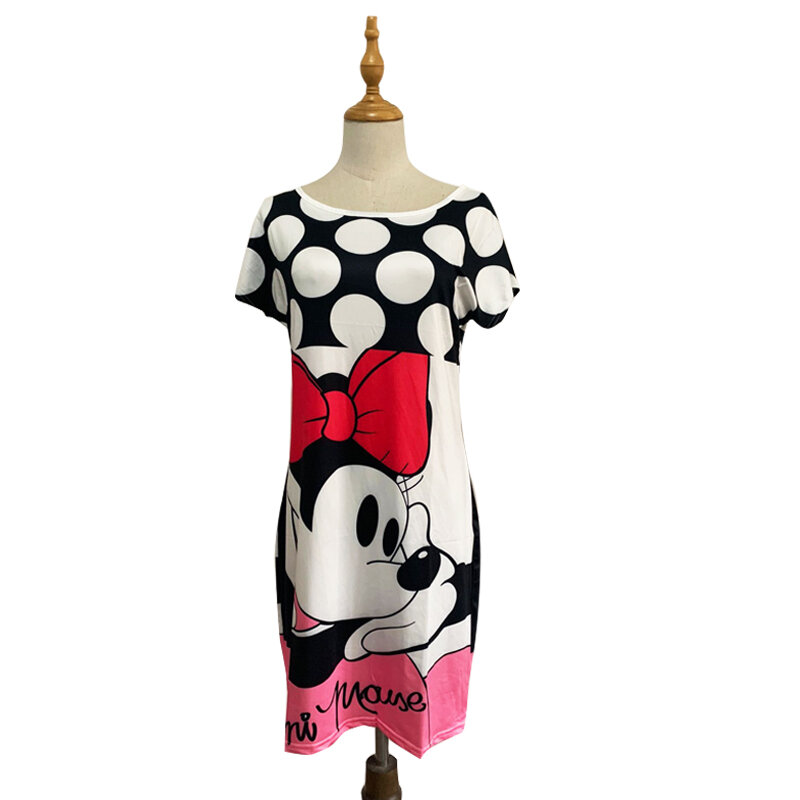 디즈니 미키 미니 마우스 드레스 여성용 패션 프린트 O넥 민소매 여름 미니 드레스, 바디콘 슬림 캐주얼 펜슬 드레스