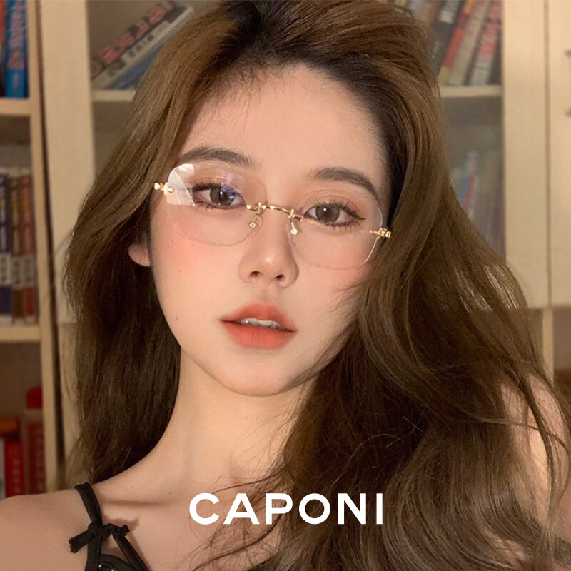 CAPONI – lunettes d'ordinateur sans bords en titane pur pour femmes, monture tendance, filtre photochromique, rayon bleu, BF31429
