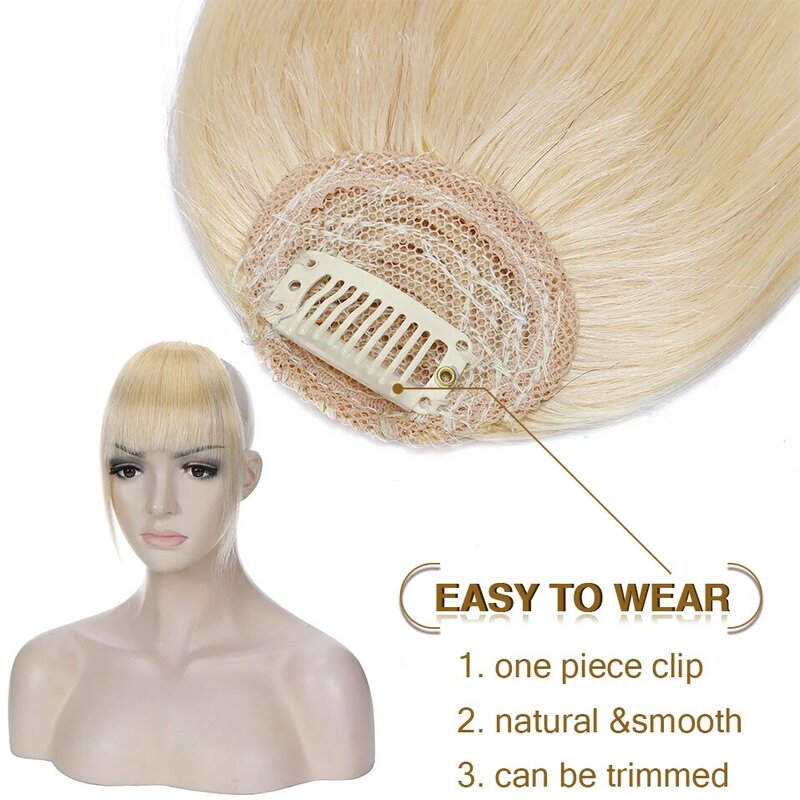 S-noilite-flequillo de pelo Natural para mujer, cabello humano con flecos y patillas de 11 pulgadas, pinza de pelo falso no remy, flequillo frontal, 9g