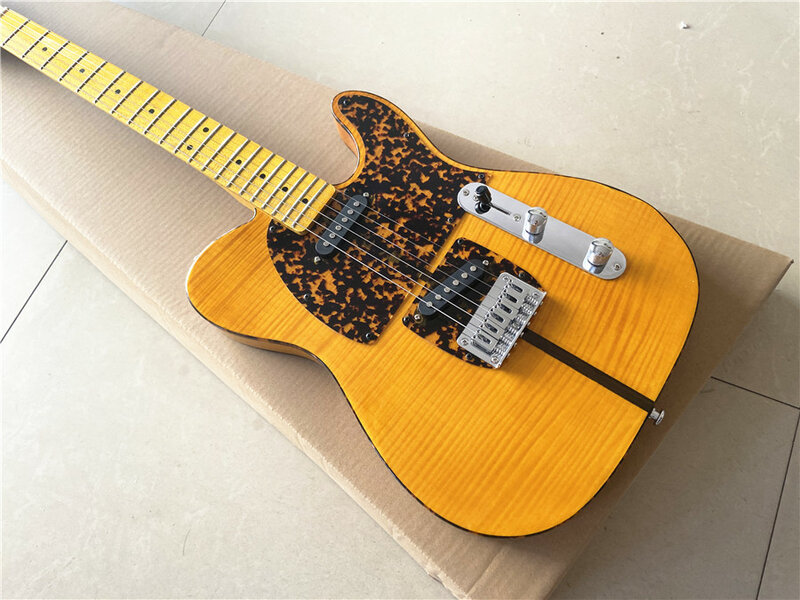 Classic Light Yellow Tiger Print Kat Hoofd Elektrische Gitaar Maple Xylofoon Hals Gratis Verzending