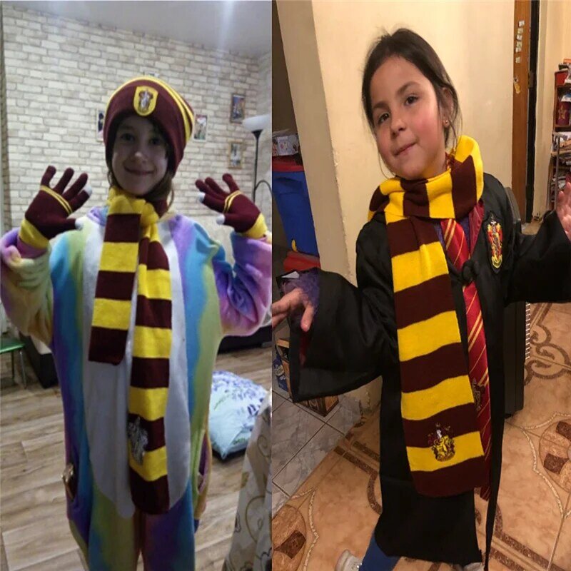 4 pçs adultos & criança gryffindo/slytheri potter colar hermione escola cachecol gravata chapéu/luva cosplay festa de halloween aniversário presente