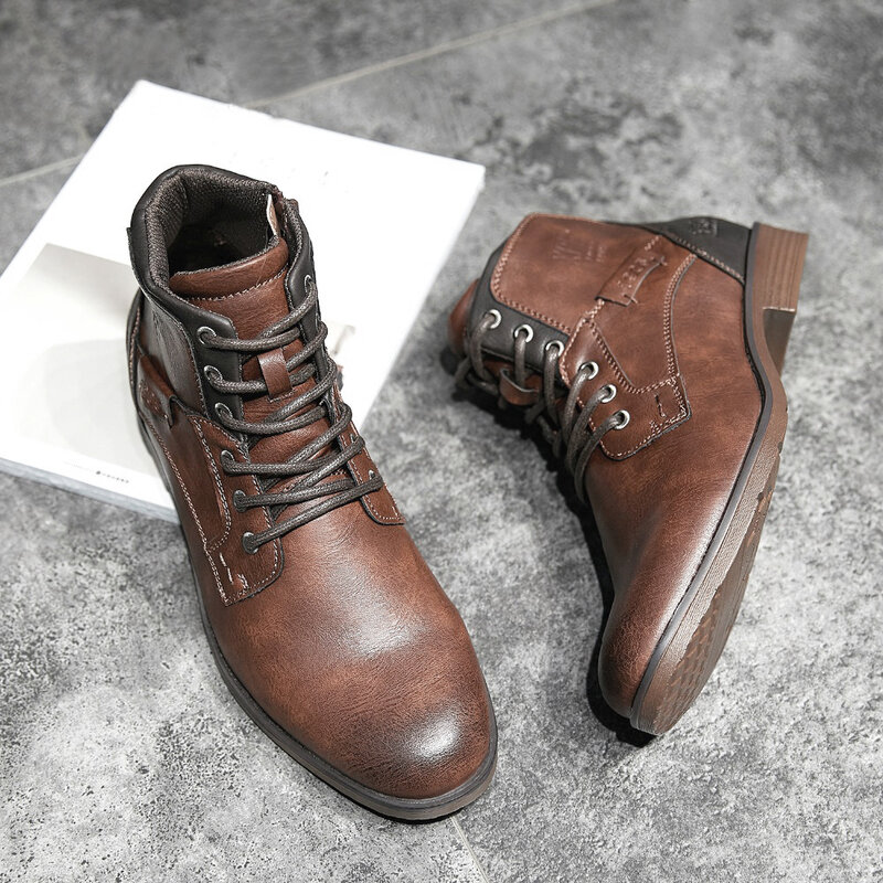 Botas masculinas de couro o, botas da moda retrô com zíper lateral e tornozelo, preto, marrom, para o ar livre, moda deserto, sapatos masculinos 785