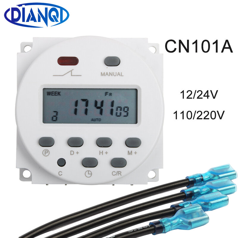 Temporizador de energía Digital LCD CN101A, 220V, 110V, 12V, 24V, semanal, 7 días, interruptor de tiempo programable, temporizador de relé 10A con temporizador de luz de reloj