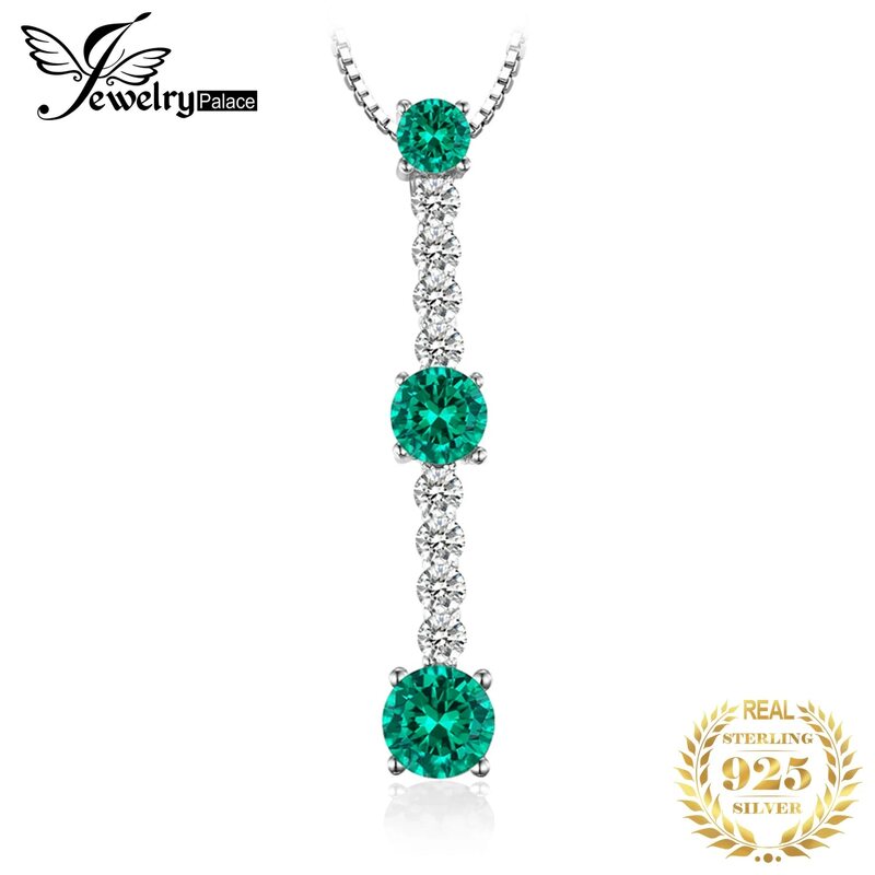 JewelryPalace Round Simulated Green Emerald 3 Stone 925 Sterling Silver Pendant Necklace for Women Fashion Jewelry Without Chain