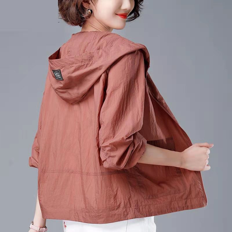 Fashion Korea musim panas baru Casaco Feminino jaket musim semi wanita warna Solid 2023 jaket Semua cocok bertudung mantel tabir surya tipis