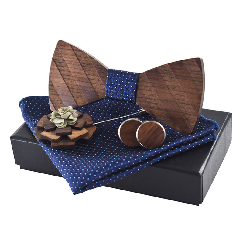 Juego de gemelos de corbata broche pañuelo pajarita ajustable caja de boda tallada cuadrada clásica elegante regalo de fiesta de moda