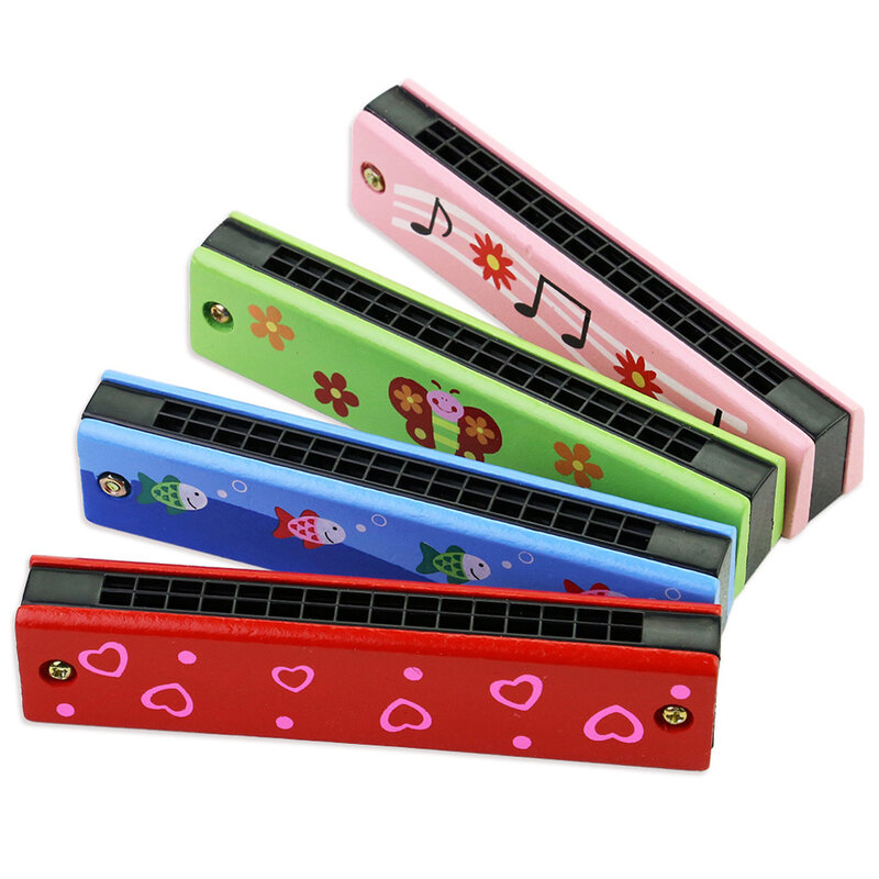 Armónica de 16 agujeros para niños, instrumento Musical Montessori, juguetes educativos, patrón de dibujos animados, instrumento de viento, regalo para niños
