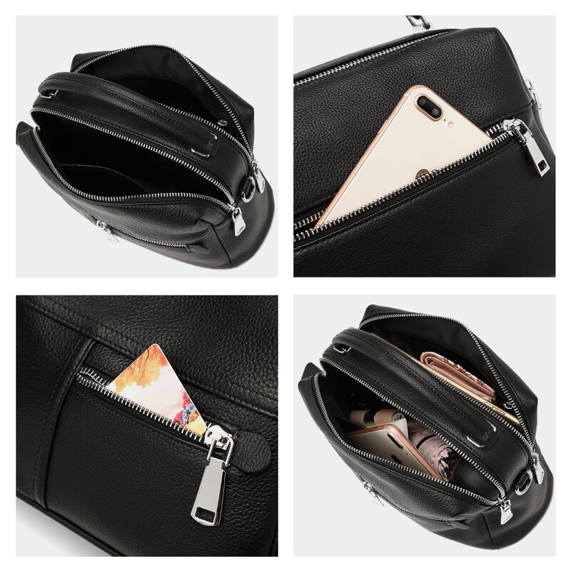 Zency bolsa de couro genuíno feminino de alta qualidade saco de caixa de moda clássica do vintage senhora ombro preto tote tote-alça