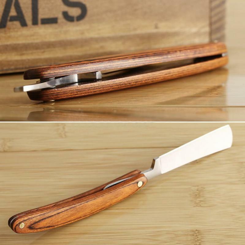 Парикмахерская бритва с прямыми краями из нержавеющей стали складные инструменты для удаления волос с деревянной ручкой