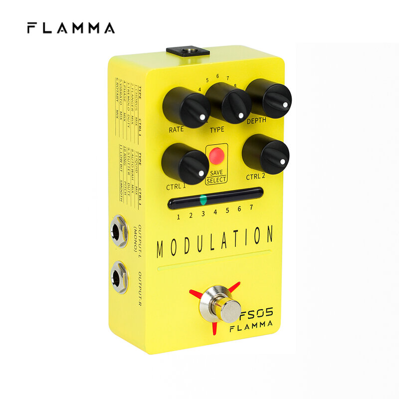 Pedale di modulazione FLAMMA FS05 pedale per effetti per chitarra digitale Stereo con 11 effetti di modulazione e 7 slot preimpostati True Bypass
