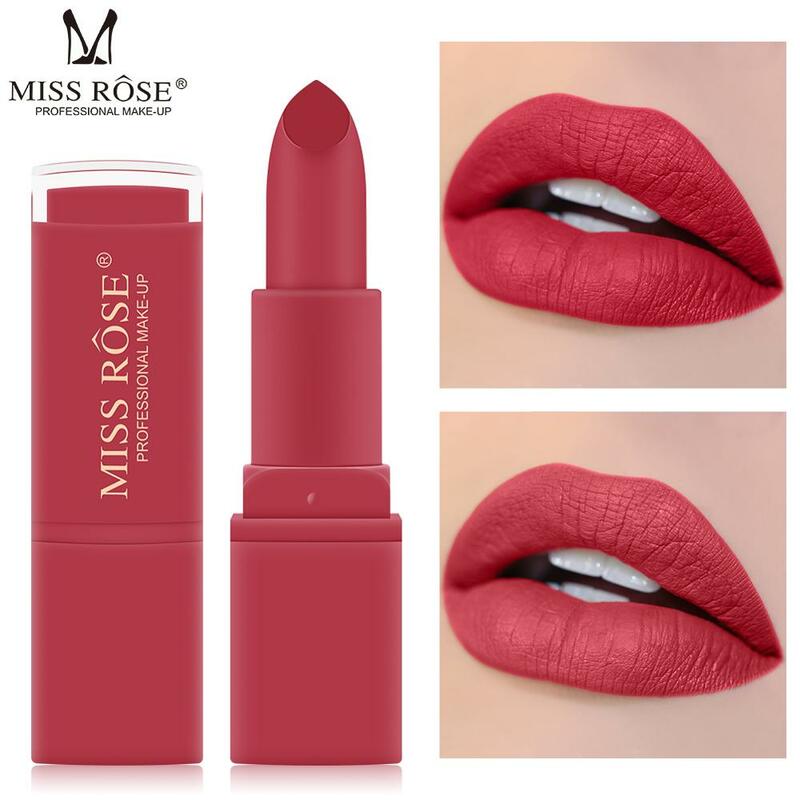 New MISS ROSE Lipstick Matte Waterproof Velvet Lip Stick 18 Colors Sexy Red Brown Pigments Makeup Matte Lipsticks Beauty Lips RS
