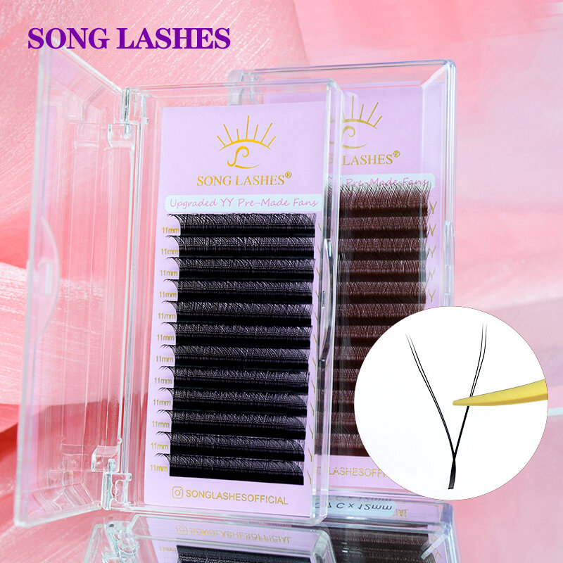 SONG LASHES New Premade Fans YY Shape Black Brown Eyelash Extension Two Tips C/D Curl High Quality Fans