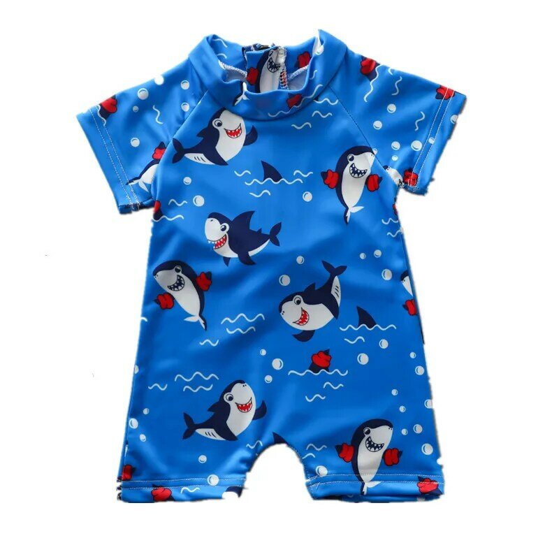 เด็ก Pudcoco ฤดูร้อนชุดว่ายน้ำเด็กทารก Goys ชุดว่ายน้ำ One Piece การ์ตูนสัตว์พิมพ์แขนสั้นซิปสีฟ้า Beachwear 0-3Y