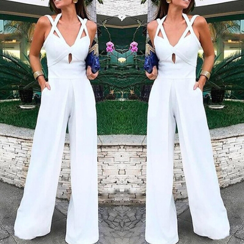 New Sexy Bodycon Bodysuit Women White Lace up Sexy Jumpsuit Solid Color Loose One piece romper Overalls party Playsuit Female