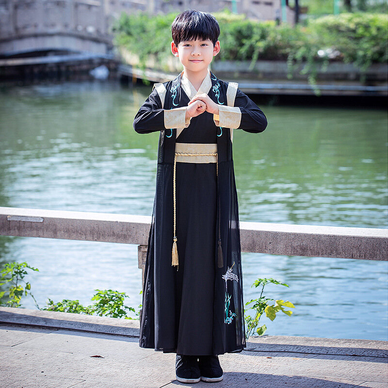 Kinder Schwarz Hanfu 2021 Neue Junge Kostüm Chinesischen Stil Alte Junge Tang-anzug Kostüm
