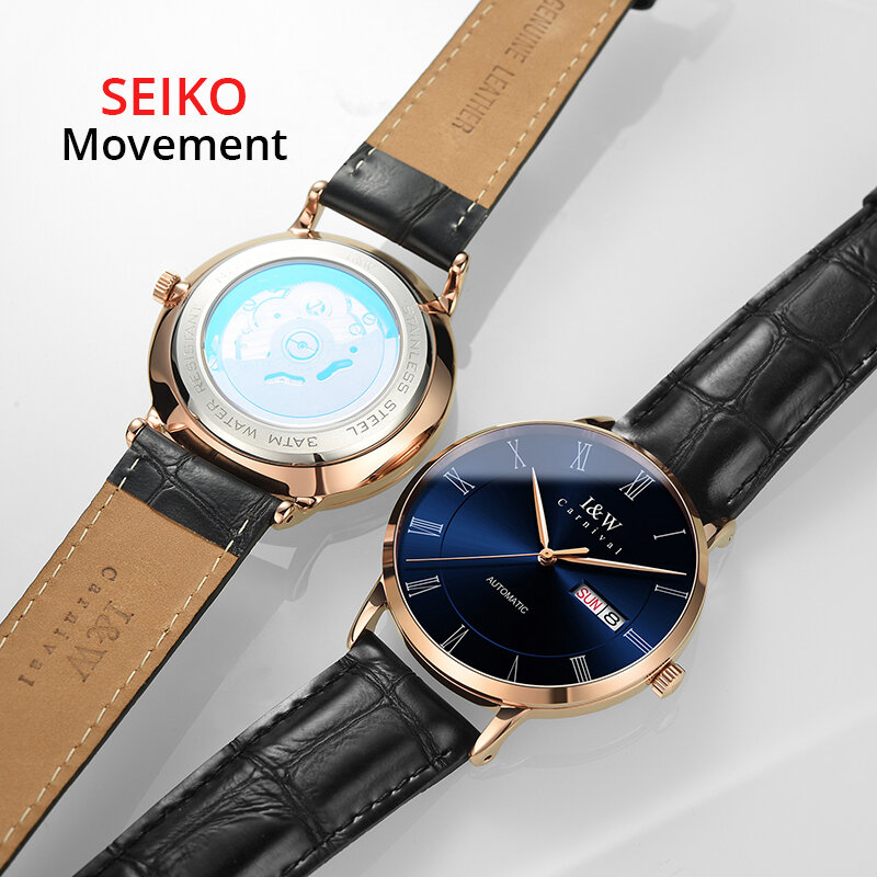 2020 nowy rzym Dial automatyczny zegarek luksusowa marka szwajcaria I & W biznes męskie zegarki mechaniczne Sapphire kalendarz skórzany pasek