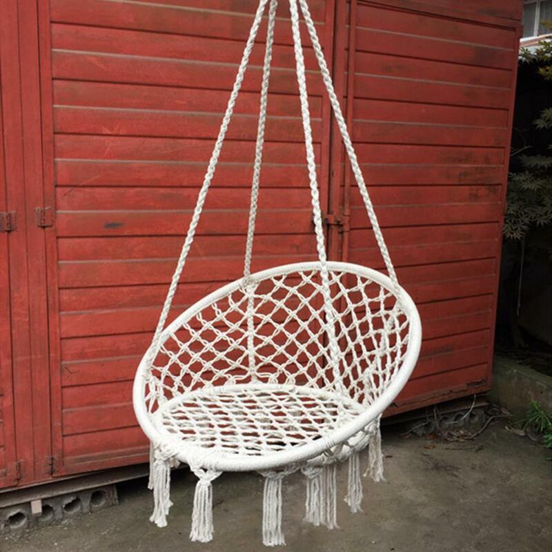 Nordic krzesło wiszące huśtawka liny odkryty kryty dormitorium ogród okrągłe siedzisko dla dzieci Swinging wiszące pojedyncze krzesło bezpieczeństwa hamak