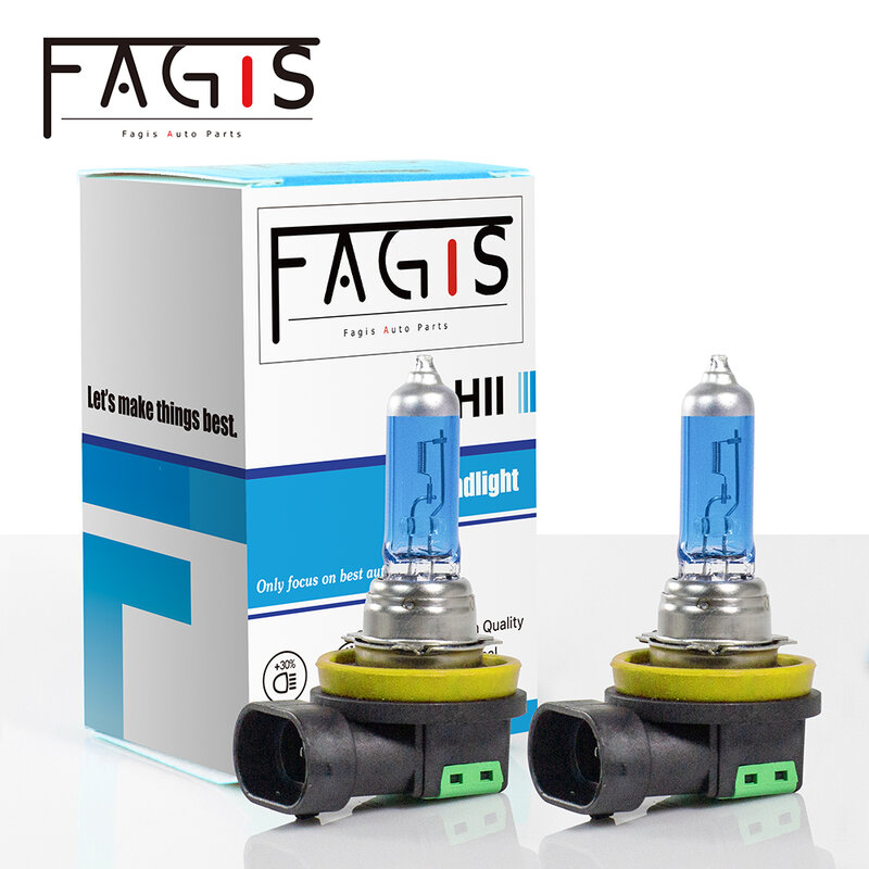 Fagis-Lâmpadas de nevoeiro super brilhantes do carro, H11, 12V, 55W, vidro de quartzo UV azul, lâmpadas halógenas do farol automático, 2 Pcs, marca dos EUA