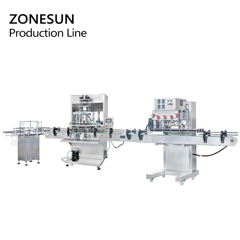 Zonesun drive máquina de enchimento e encapsulamento de leite para suco líquido de água óleo essencial automático máquina de embalagem para garrafas pequenas