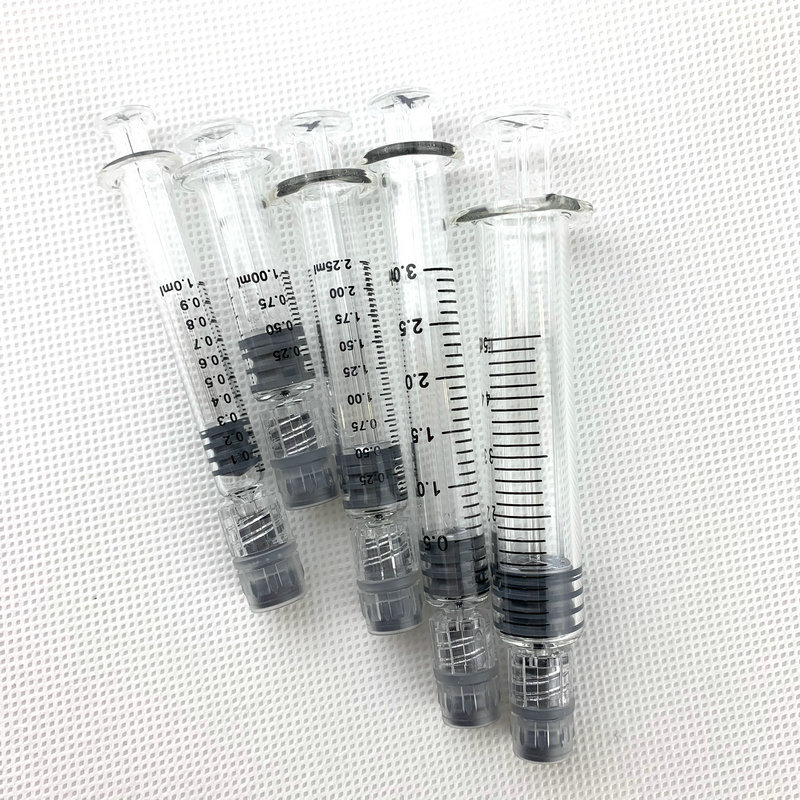 Seringa de vidro borosilicato, seringa Luer Lock, seringa Premade, capacidade opcional, 1ml, 2,5 ml, 3,5 ml, 5ml