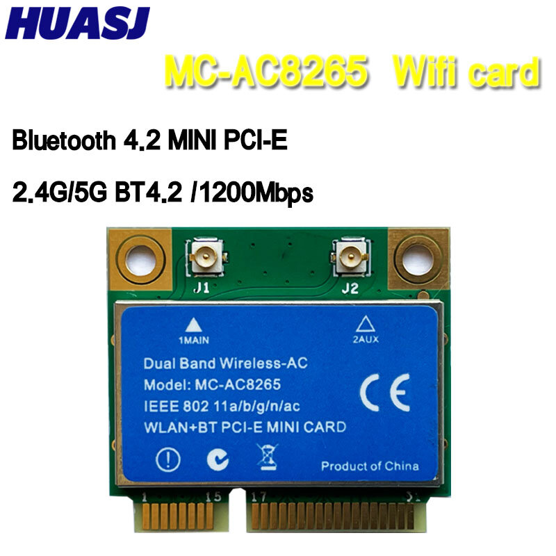 HUASJ-MINI PCI-E Placa sem fio WiFi, Dual Band, Wireless-AC, 8265, Intel, 8265HMW, 8265D2W, 2.4G, 5Ghz, 802.11ac, 867Mbps, BT4.2, 8265AC, Novo