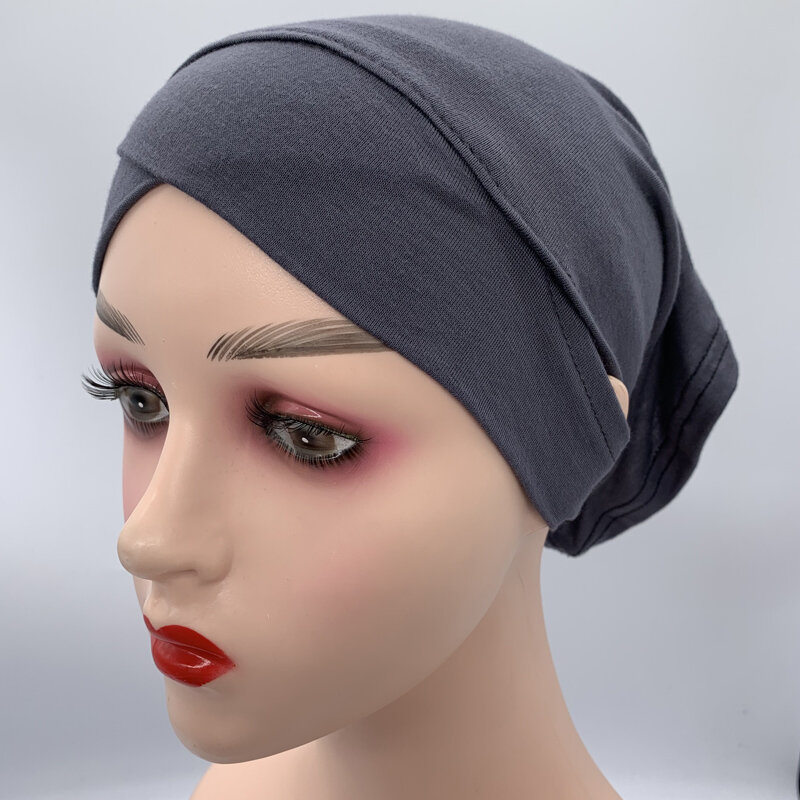New Soft Modal มุสลิมยืดหมวกฝาครอบด้านใน Hijab หมวก Hole อิสลาม Underscarf หมวก Turbante Mujer