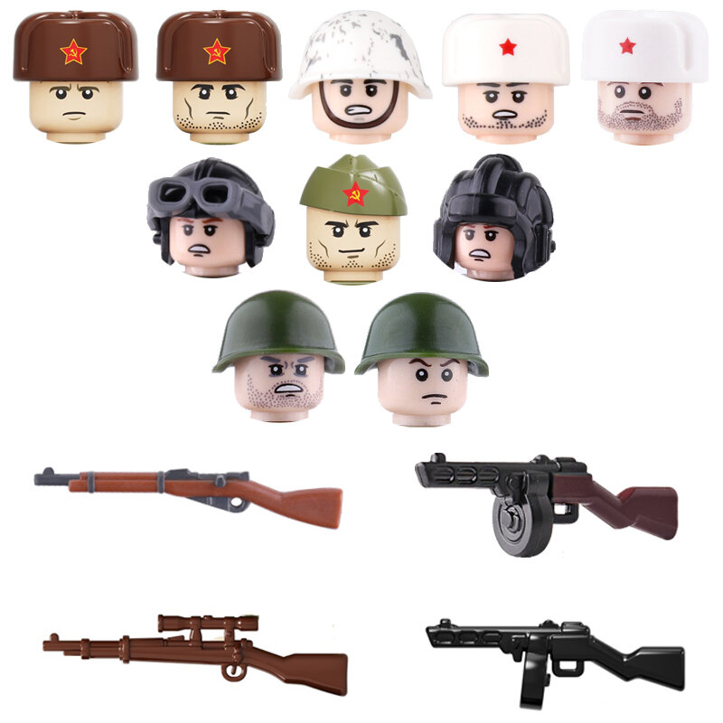 WW2ทหารสหภาพโซเวียตทหารอาวุธ Building Blocks อาวุธ PPSH ปืนหมวกกันน็อกอิฐชิ้นส่วนอาวุธของเล่น
