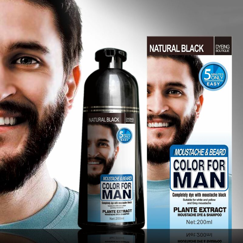 Mokeru-champú de tinte negro permanente para hombres, tinte Natural de larga duración, 200ml, 1 unidad