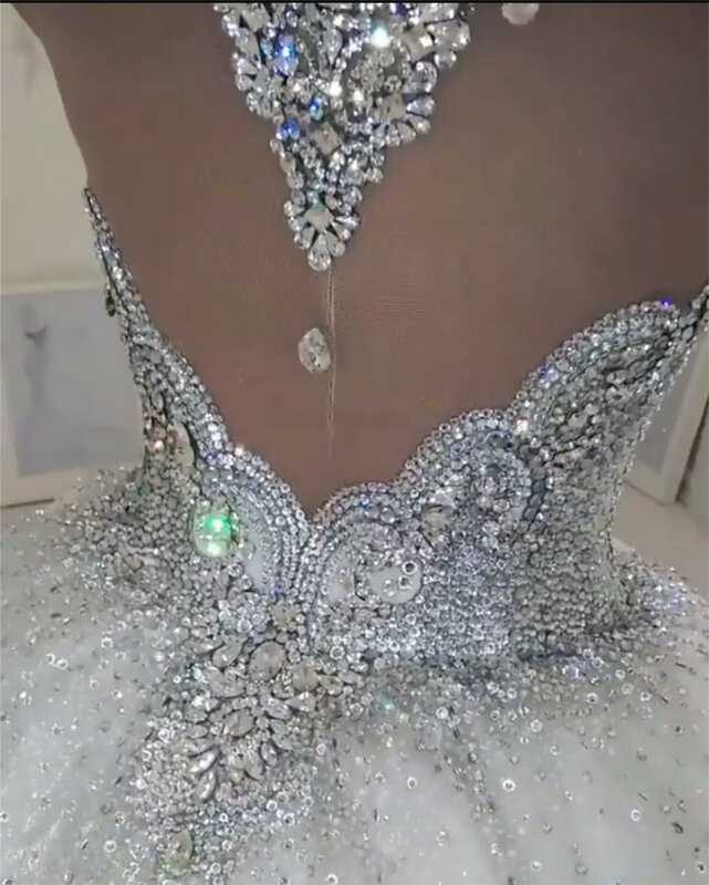 Prinzessin Flauschigen Luxus Hochzeit Kleid 2021 Hochzeit Kleider für Braut Plus Größe Tüll Diamant Kristall Perlen Nach Maß XJ06S