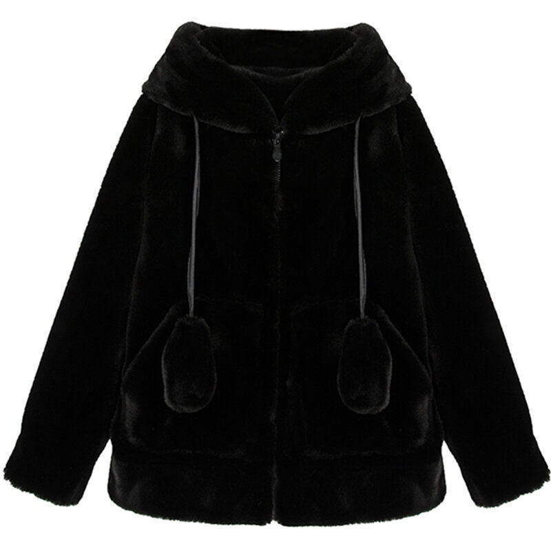 Nerazzurri Spring fluffy jacket with rabbit ears raglan sleeve zipper Oversize light soft harajuku kawaii faux fur hoodie 2021