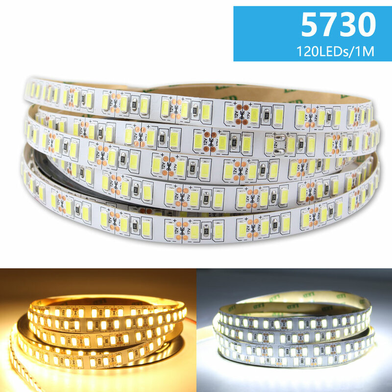 Impermeável LED Strip Light Kit, LED Strip Set, Home Decor Tiras, SMD 5730, DC, 12V, 6000K, 1m-5m