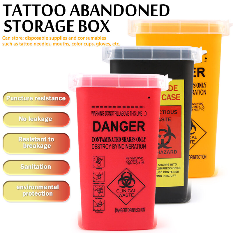 1L Plastic Tattoo Afval Doos Medische Benodigdheden Container Wegwerp Microblading Slijpsel Naald Tips Accessoires Voor Wenkbrauwen
