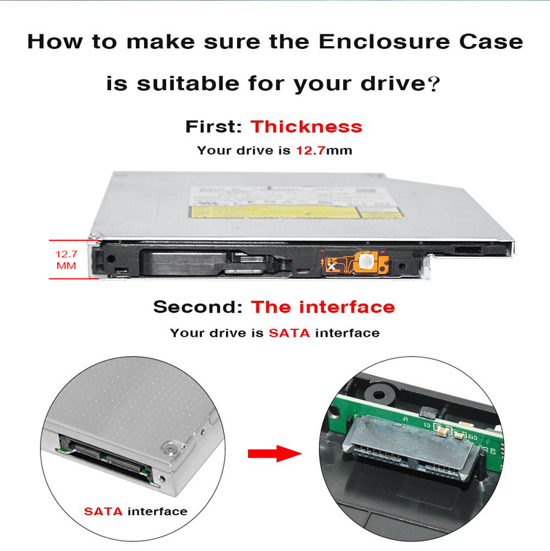 Caja de unidad óptica SATA blu-ra, carcasa externa para móvil, DVD/CD, para portátil, sin unidad, USB3.0, 9,5/12,7mm