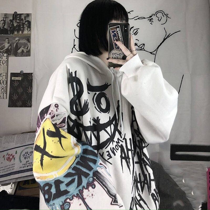 Gothic Japan Cartoon Hip Hop Hoodie Sweatshirt Oversize Vrouwen Lente Herfst Grappige Punk Hoodies Tops Vrouwtjes Kleding Hoodie Meisje
