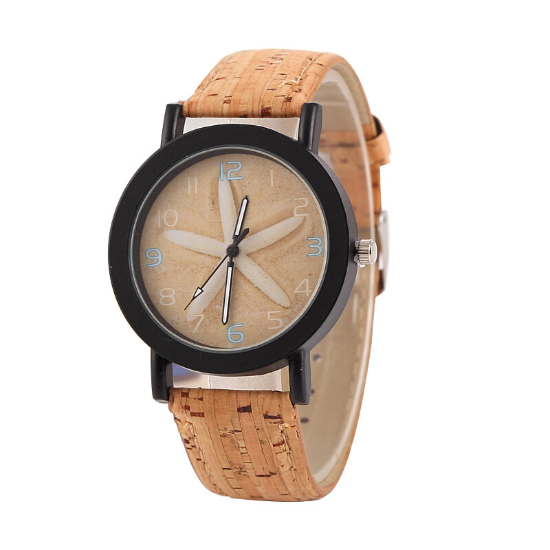 Reloj de pulsera de cuero de grano de madera de superficie de flores de alta calidad Unisex, relojes Vintage deportivos de cuarzo, reloj elegante, moda