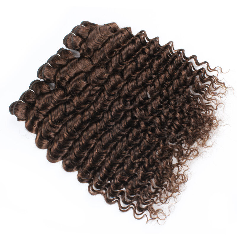 Kisshair-extensiones de cabello humano peruano, mechones de pelo ondulado profundo, color n. ° 4, 3/4 piezas, marrón oscuro, 10 a 24 pulgadas, trama remy
