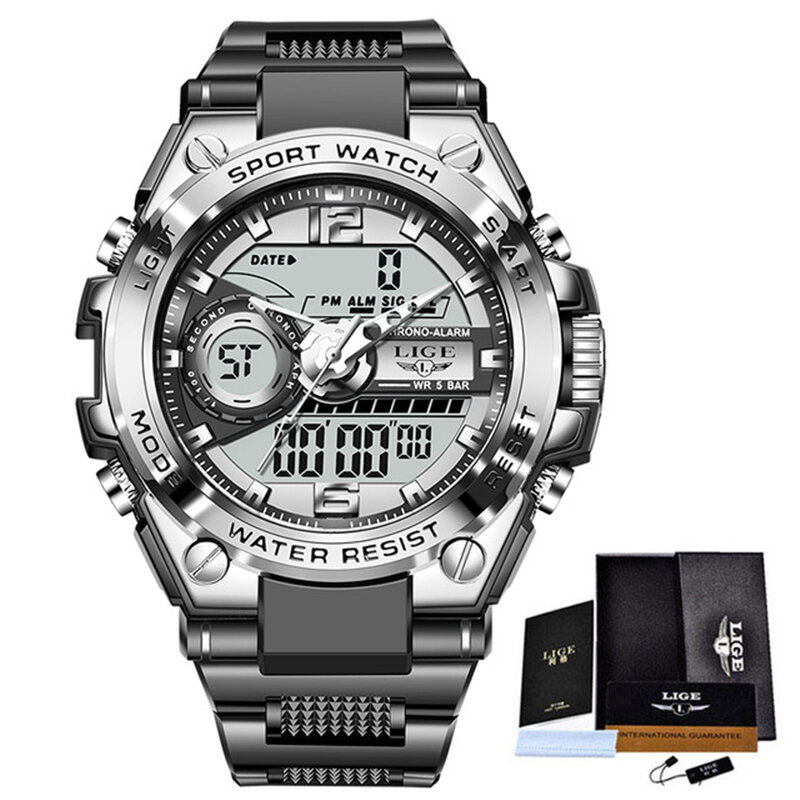 Relogio Masculino 2022 LIGE Sport mężczyźni cyfrowy zegarek kwarcowy kreatywny nurkowanie zegarki mężczyźni wodoodporny zegarek z budzikiem podwójny zegar z wyświetlaczem