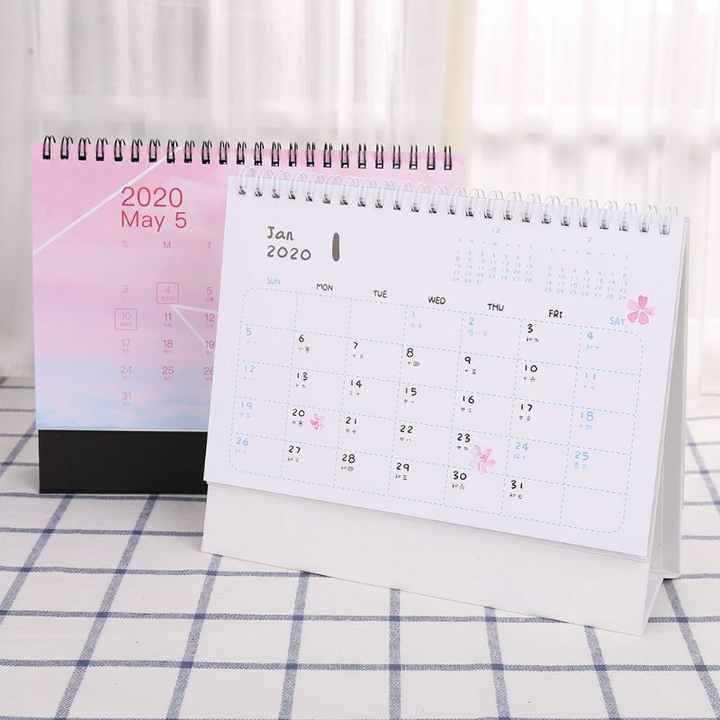 2020 Dreamy Colorful Desktop Standing Coil Paper Calendar Memo Daily Schedule Table Planner Yearly Agenda Organizer U1JA