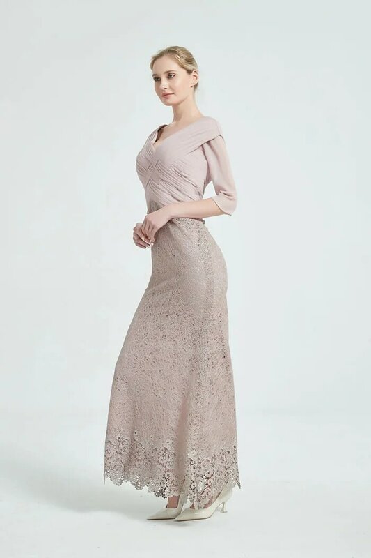 tailor shop custom made mother of the bride dress pale pinkish gray chiffion lace dress dresses mother groom