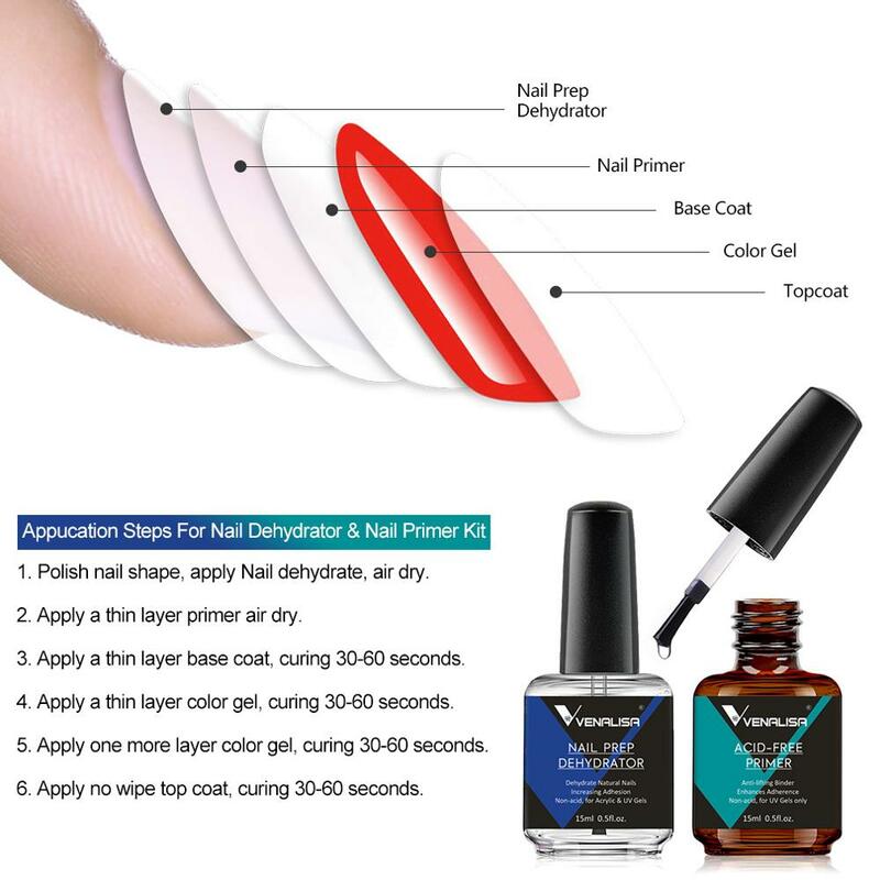 VENALISA Nail Prep Dehidrator Set Acid Free Primer Adhesive Desiccant Akrilik Nails Bonder Gel Balancing Oil Leather Solutions