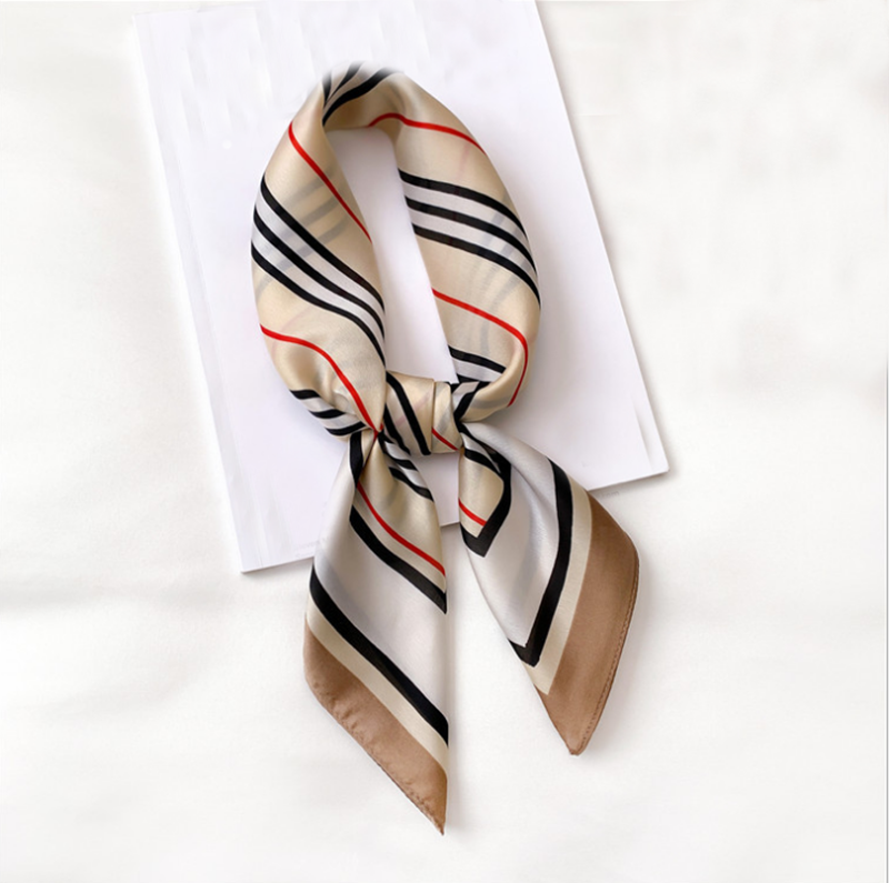 2021 Women Multifunction Polyester Silk Scarf Elegant Stripes Printed Casual Satin Small Square Wraps Head Scarves hijab 70x70cm